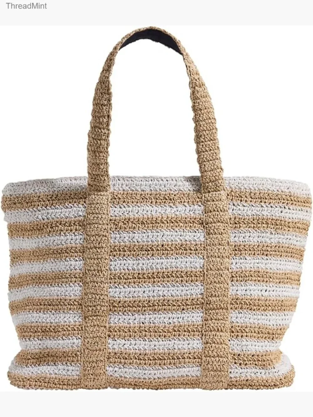 Medium Straw Tote with Cotton Lining and Magnetic Closure - Picture 1 of 4
